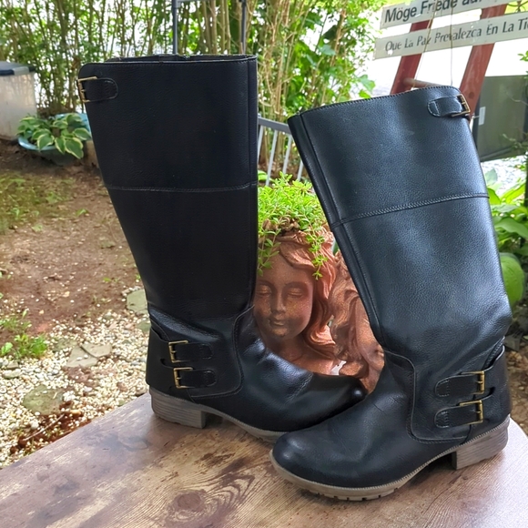 LN/VINTAGE 🔥😎 CLARK'S 😎🔥LADIES 🖤 SZ 10 🖤 PEBBLED LEATHER 🖤 TALL MOTO ZIPS - Picture 1 of 16